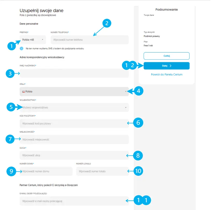 Bezpłatna skrzynka e-doręczeń Certum
